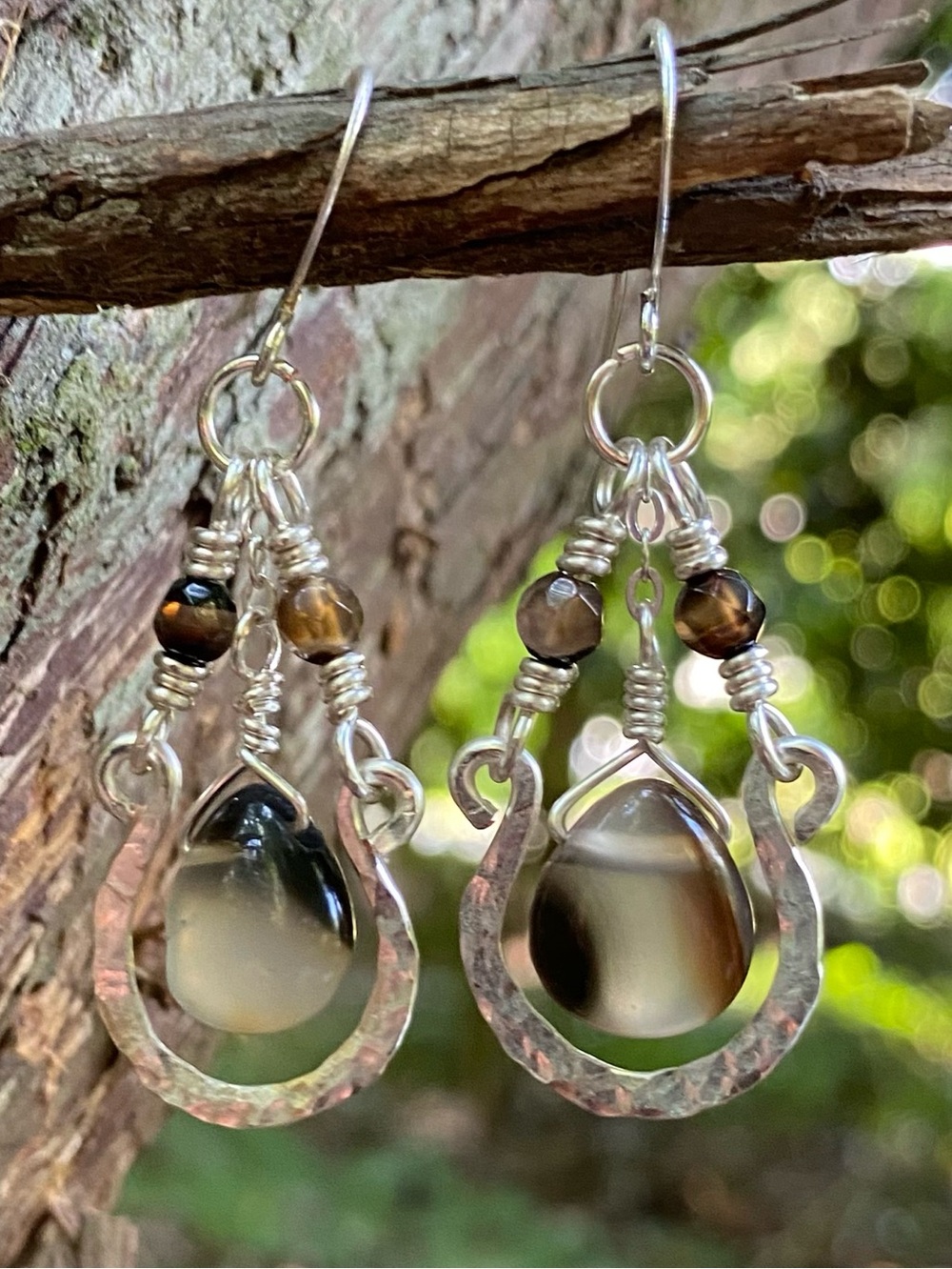 Fire Agate Hammered Hoops